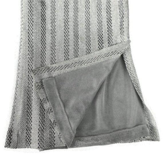 Vintage Disco Pants Silver Lurex Lace Overlay Stretch High Waist Wide Leg Large - Picture 5 of 15